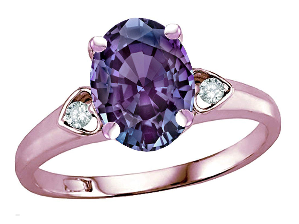 Star K Oval 9x7 Simulated Alexandrite Three 3 Stone Heart Engagement Promise Wedding Ring