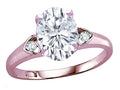 Star K Oval 9x7 Genuine White Topaz Three 3 Stone Heart Engagement Promise Wedding Ring
