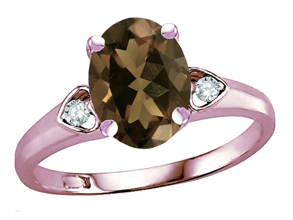 Star K Oval 9x7 Genuine Smoky Quartz Three 3 Stone Heart Engagement Promise Wedding Ring