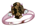 Star K Oval 9x7 Genuine Smoky Quartz Three 3 Stone Heart Engagement Promise Wedding Ring