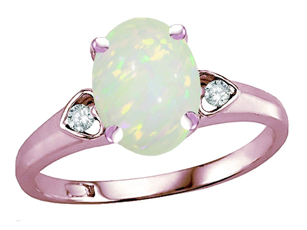 Star K Oval 9x7 Genuine Opal Three 3 Stone Heart Engagement Promise Wedding Ring