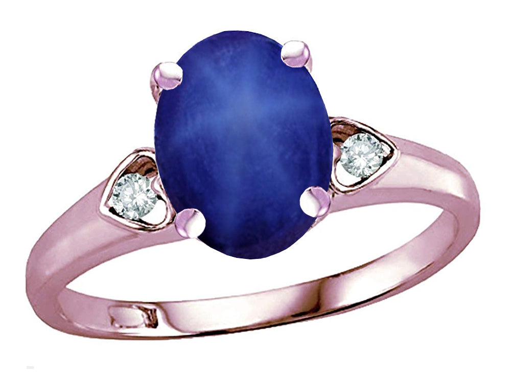 Star K Oval 9x7 Created Star Sapphire Three 3 Stone Heart Engagement Promise Wedding Ring