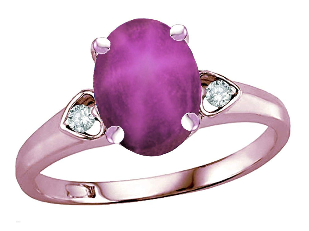 Star K Oval 9x7 Created Star Ruby Three 3 Stone Heart Engagement Promise Wedding Ring