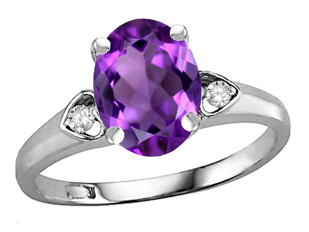 Star K Oval 9x7 Genuine Amethyst Three 3 Stone Heart Engagement Promise Wedding Ring