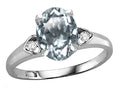 Star K Oval 9x7 Genuine Aquamarine Three 3 Stone Heart Engagement Promise Wedding Ring