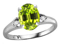 Star K Oval 9x7 Genuine Peridot Three 3 Stone Heart Engagement Promise Wedding Ring