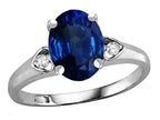 Star K Oval 9x7 Created Sapphire Three 3 Stone Heart Engagement Promise Wedding Ring