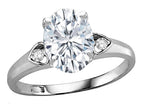 Star K Oval 9x7 Genuine White Topaz Three 3 Stone Heart Engagement Promise Wedding Ring