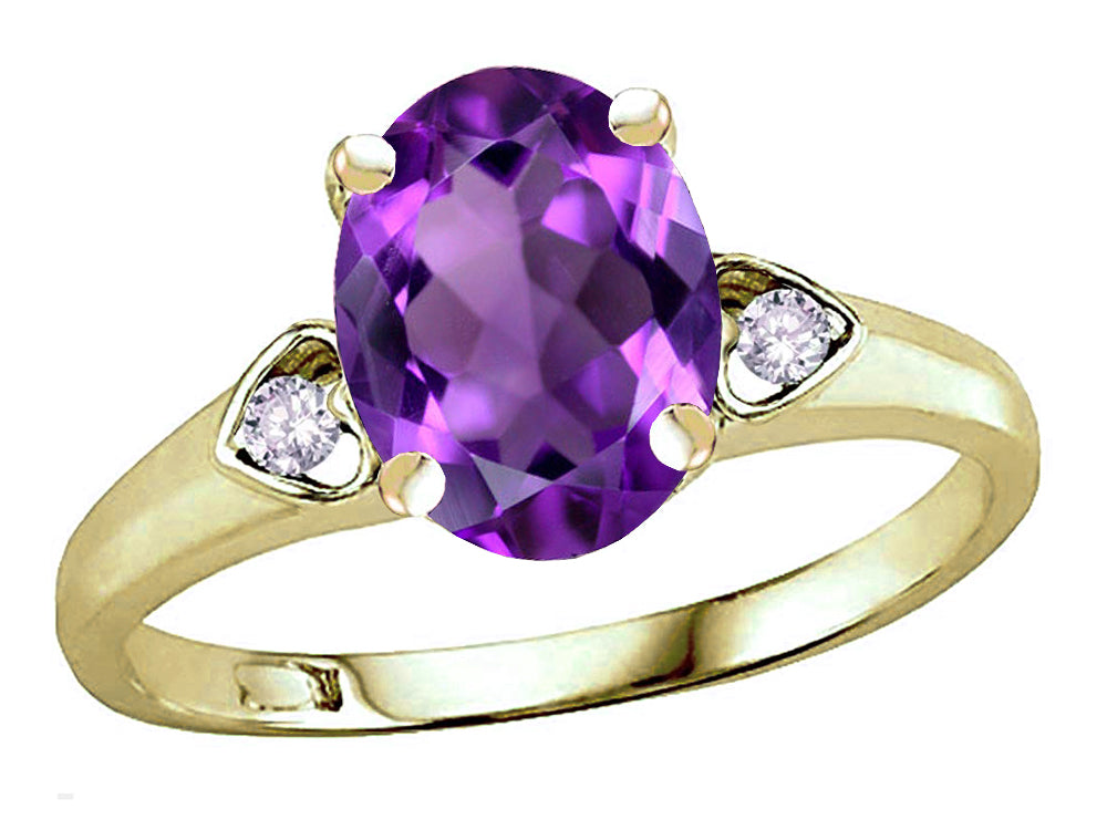 Star K Oval 9x7 Genuine Amethyst Three 3 Stone Heart Engagement Promise Wedding Ring