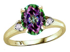 Star K Oval 9x7 Rainbow Mystic Topaz Three 3 Stone Heart Engagement Promise Wedding Ring
