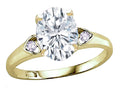 Star K Oval 9x7 Genuine White Topaz Three 3 Stone Heart Engagement Promise Wedding Ring