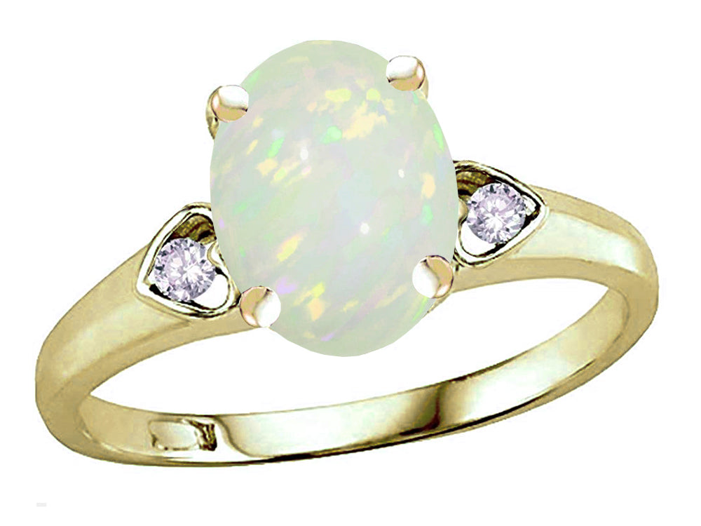 Star K Oval 9x7 Genuine Opal Three 3 Stone Heart Engagement Promise Wedding Ring