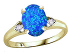 Star K Oval 9x7 Created Blue Opal Three 3 Stone Heart Engagement Promise Wedding Ring