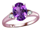 Star K Oval 9x7 Genuine Amethyst Three 3 Stone Heart Engagement Promise Wedding Ring