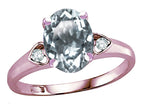 Star K Oval 9x7 Genuine Aquamarine Three 3 Stone Heart Engagement Promise Wedding Ring