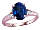 Star K Oval 9x7 Created Sapphire Three 3 Stone Heart Engagement Promise Wedding Ring