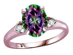 Star K Oval 9x7 Rainbow Mystic Topaz Three 3 Stone Heart Engagement Promise Wedding Ring