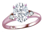 Star K Oval 9x7 Genuine White Topaz Three 3 Stone Heart Engagement Promise Wedding Ring