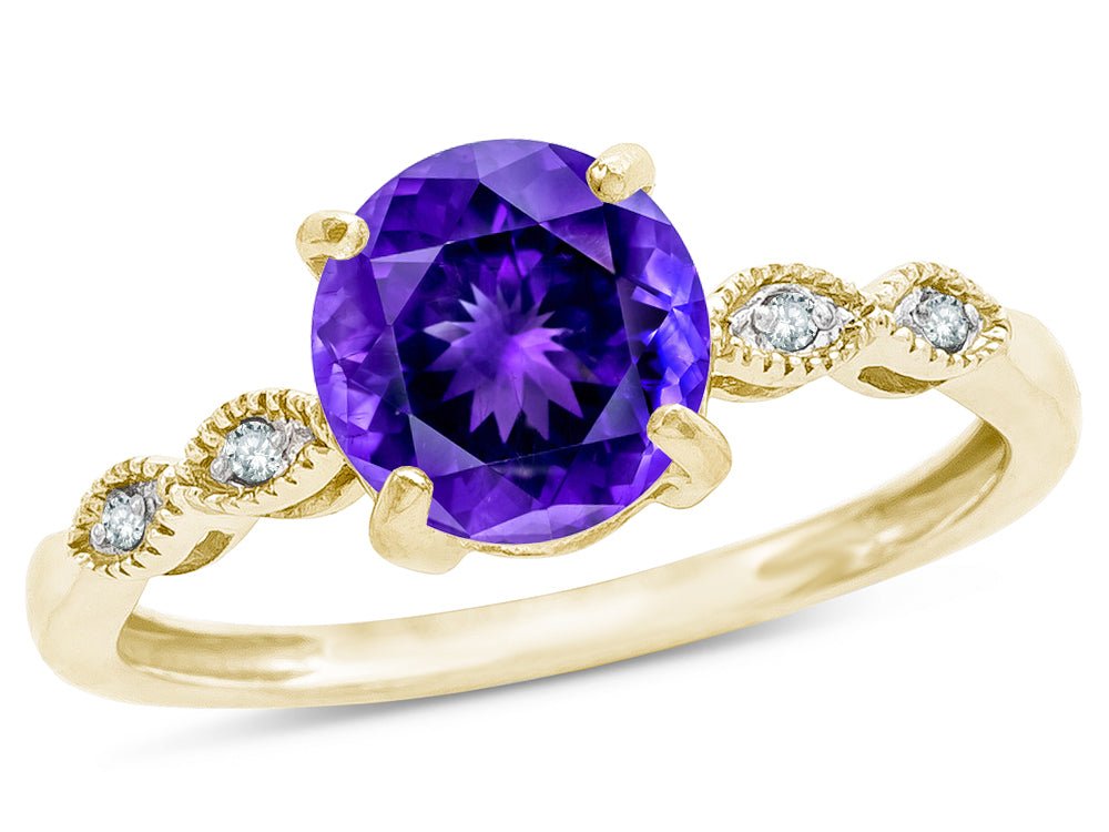 Star K Round 7mm Genuine Amethyst Vintage Antique Look Engagement Promise Ring