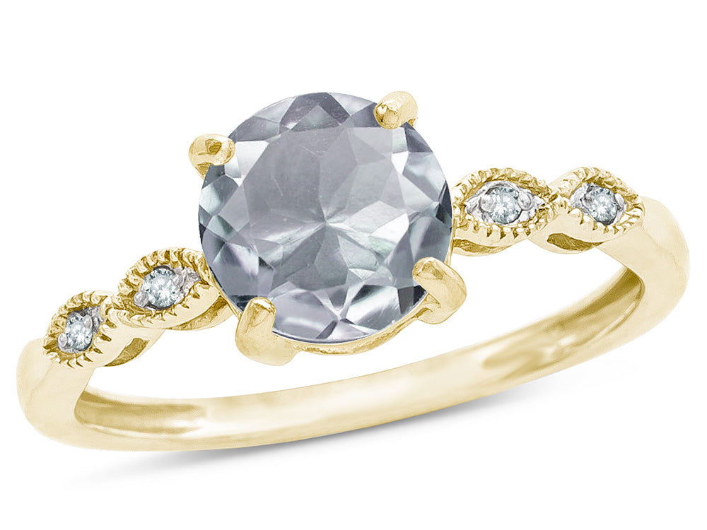 Star K Round 7mm Genuine Aquamarine Vintage Antique Look Engagement Promise Ring