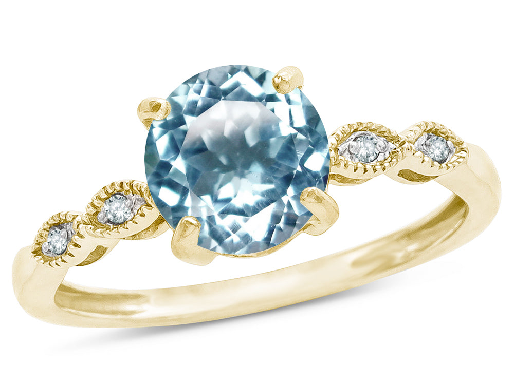 Star K Round 7mm Genuine Sky Blue Topaz Vintage Antique Look Engagement Promise Ring