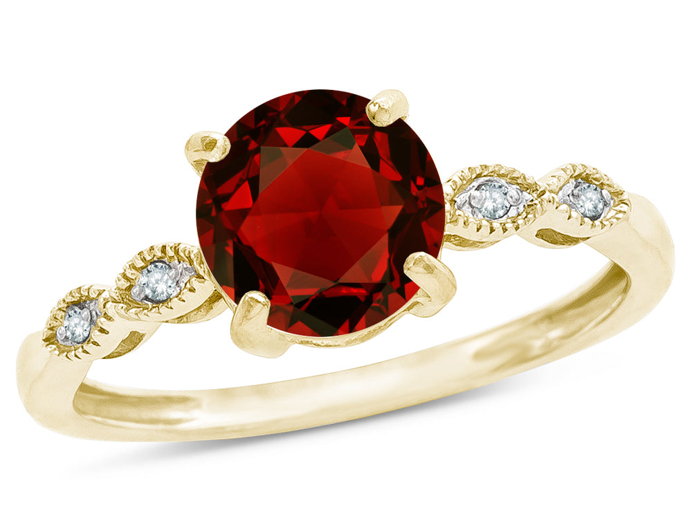 Star K Round 7mm Genuine Garnet Vintage Antique Look Engagement Promise Ring