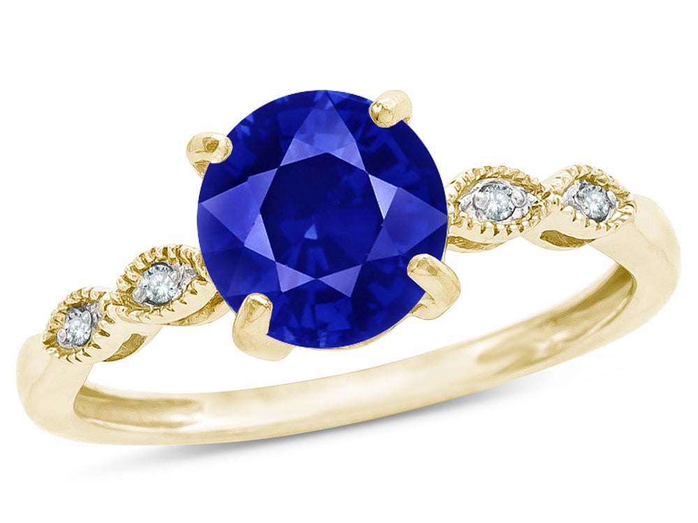 Star K Round 7mm Created Sapphire Vintage Antique Look Engagement Promise Ring
