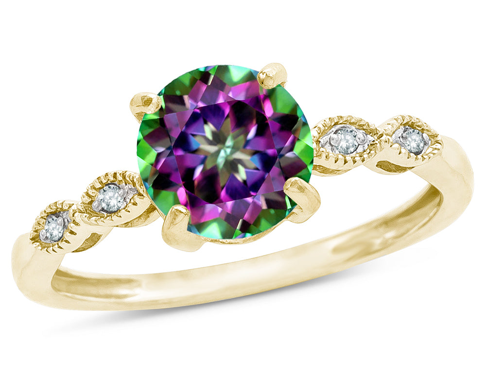 Star K Round 7mm Rainbow Mystic Topaz Vintage Antique Look Engagement Promise Ring