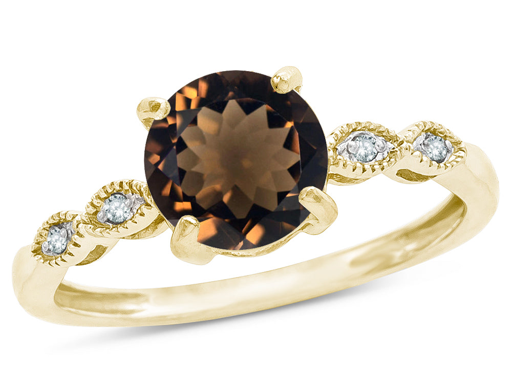 Star K Round 7mm Genuine Smoky Quartz Vintage Antique Look Engagement Promise Ring