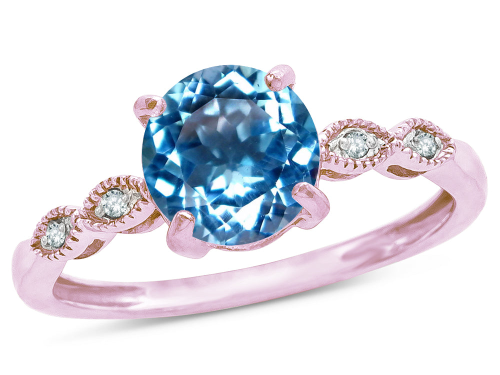 Star K Round 7mm Genuine Blue Topaz Vintage Antique Look Engagement Promise Ring