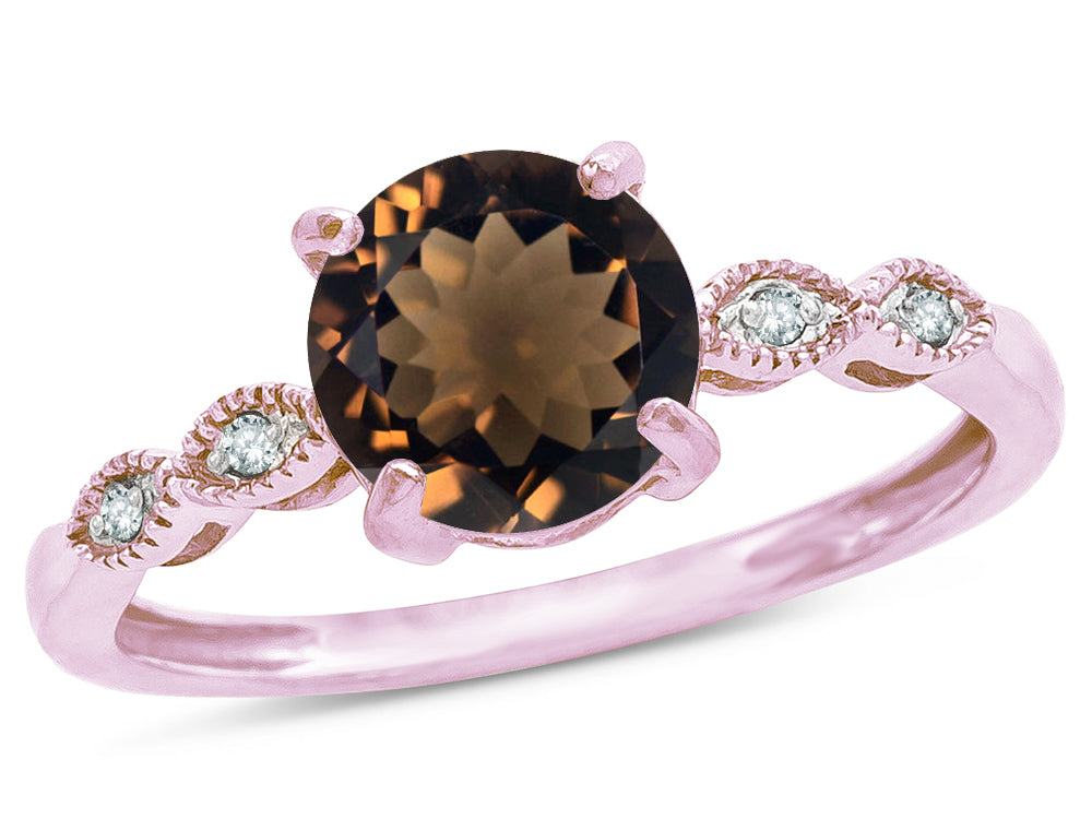 Star K Round 7mm Genuine Smoky Quartz Vintage Antique Look Engagement Promise Ring