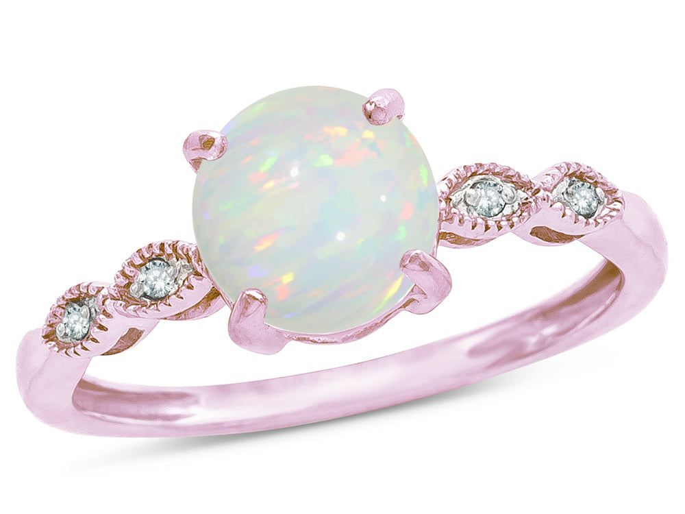 Star K Round 7mm Genuine Opal Vintage Antique Look Engagement Promise Ring
