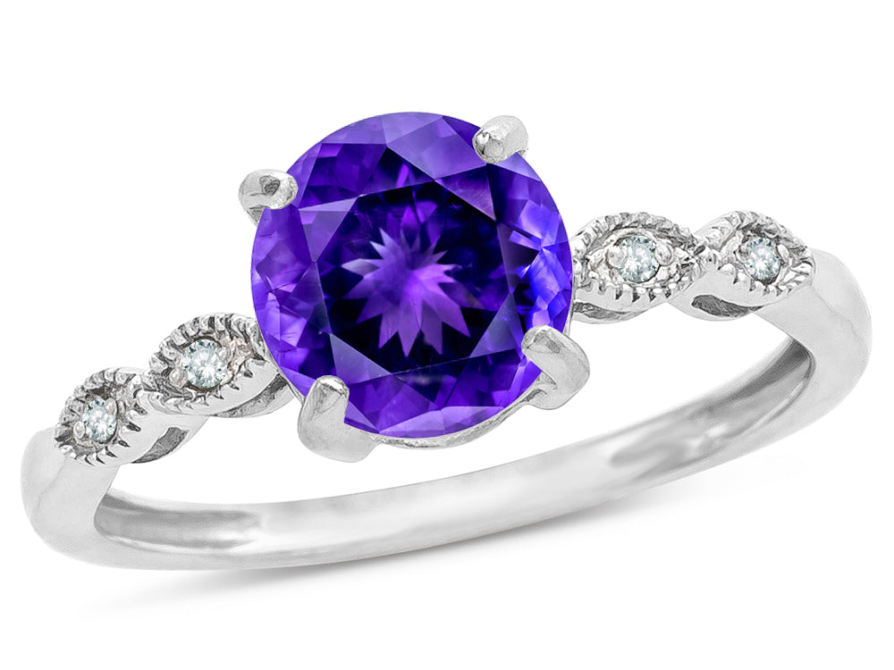 Star K Round 7mm Genuine Amethyst Vintage Antique Look Engagement Promise Ring