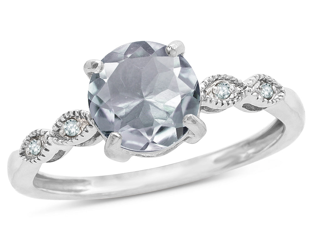 Star K Round 7mm Genuine Aquamarine Vintage Antique Look Engagement Promise Ring