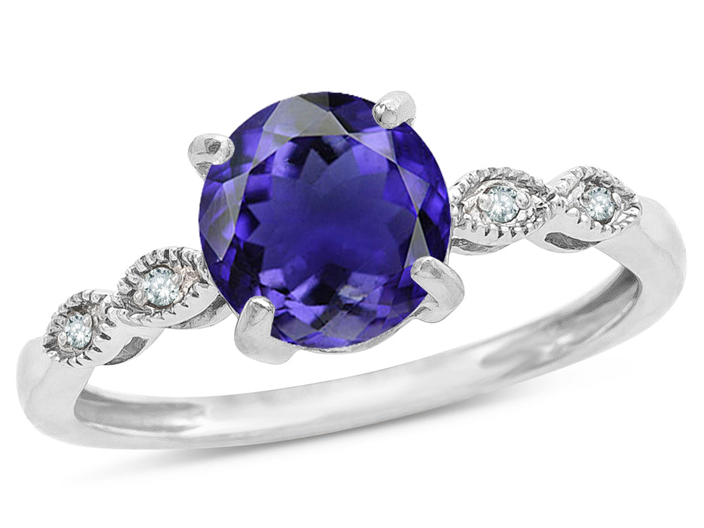 Star K Round 7mm Genuine Iolite Vintage Antique Look Engagement Promise Ring