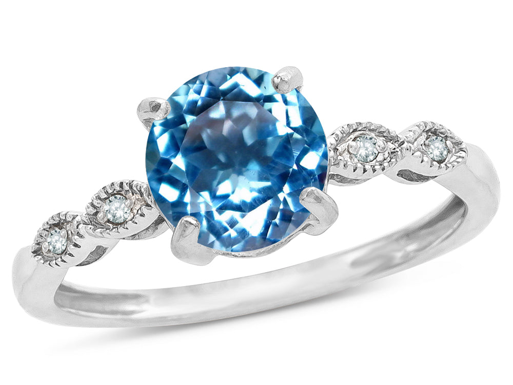Star K Round 7mm Genuine Blue Topaz Vintage Antique Look Engagement Promise Ring