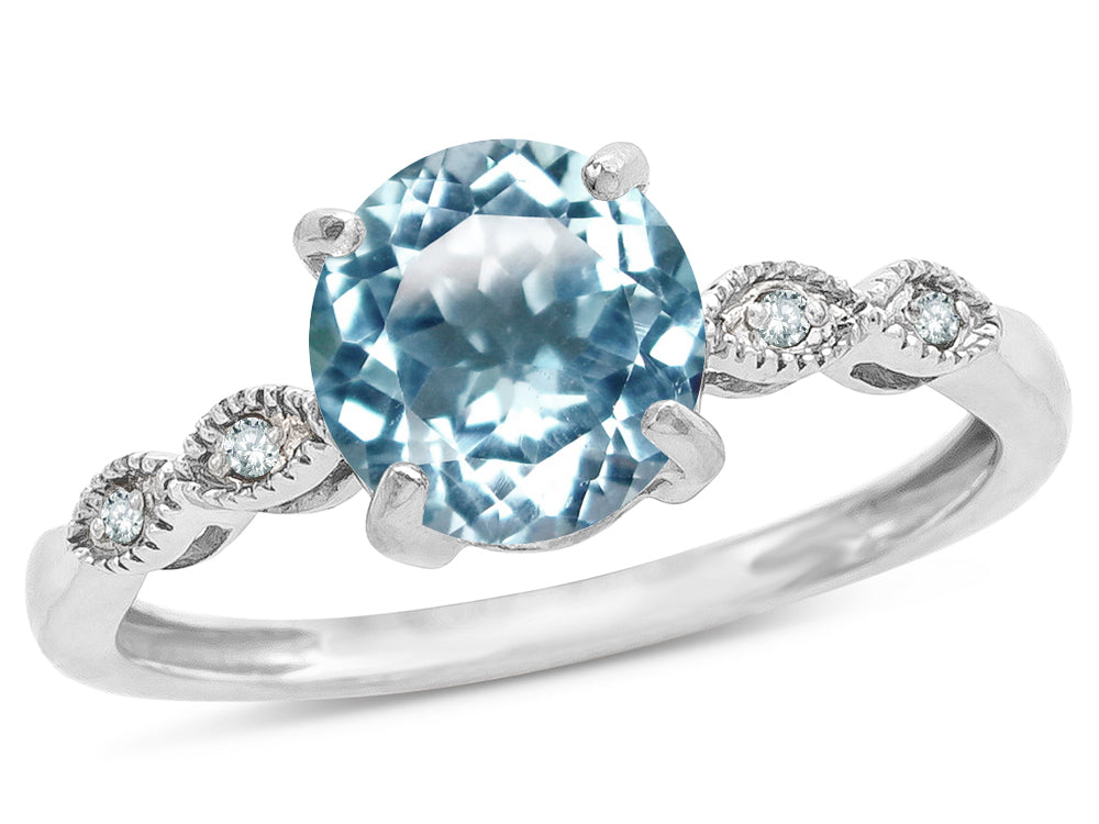 Star K Round 7mm Genuine Sky Blue Topaz Vintage Antique Look Engagement Promise Ring