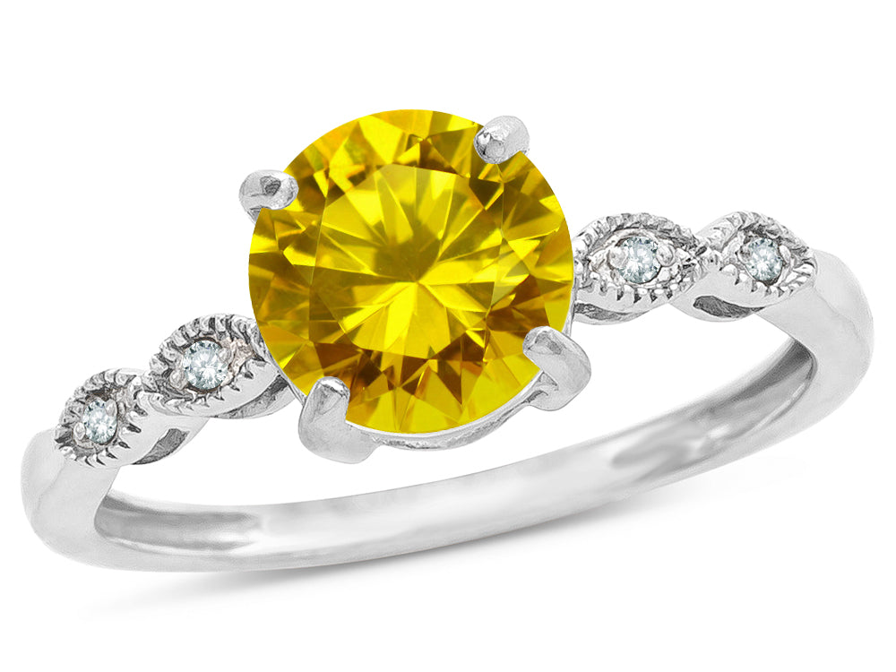 Star K Round 7mm Genuine Citrine Vintage Antique Look Engagement Promise Ring