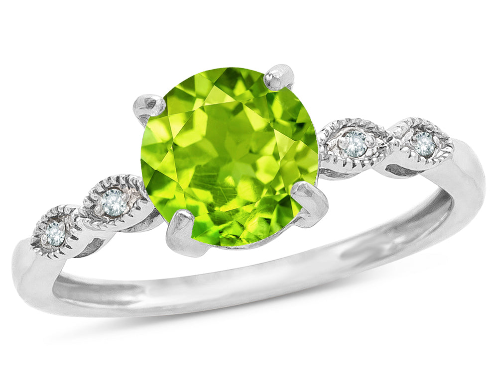 Star K Round 7mm Genuine Peridot Vintage Antique Look Engagement Promise Ring