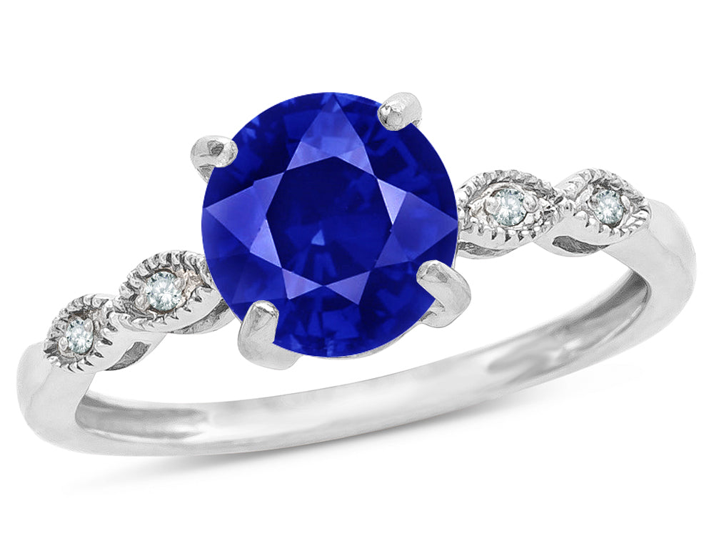 Star K Round 7mm Created Sapphire Vintage Antique Look Engagement Promise Ring