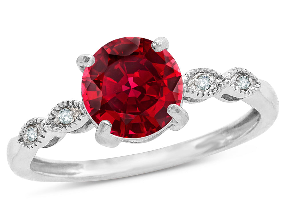 Star K Round 7mm Created Ruby Vintage Antique Look Engagement Promise Ring