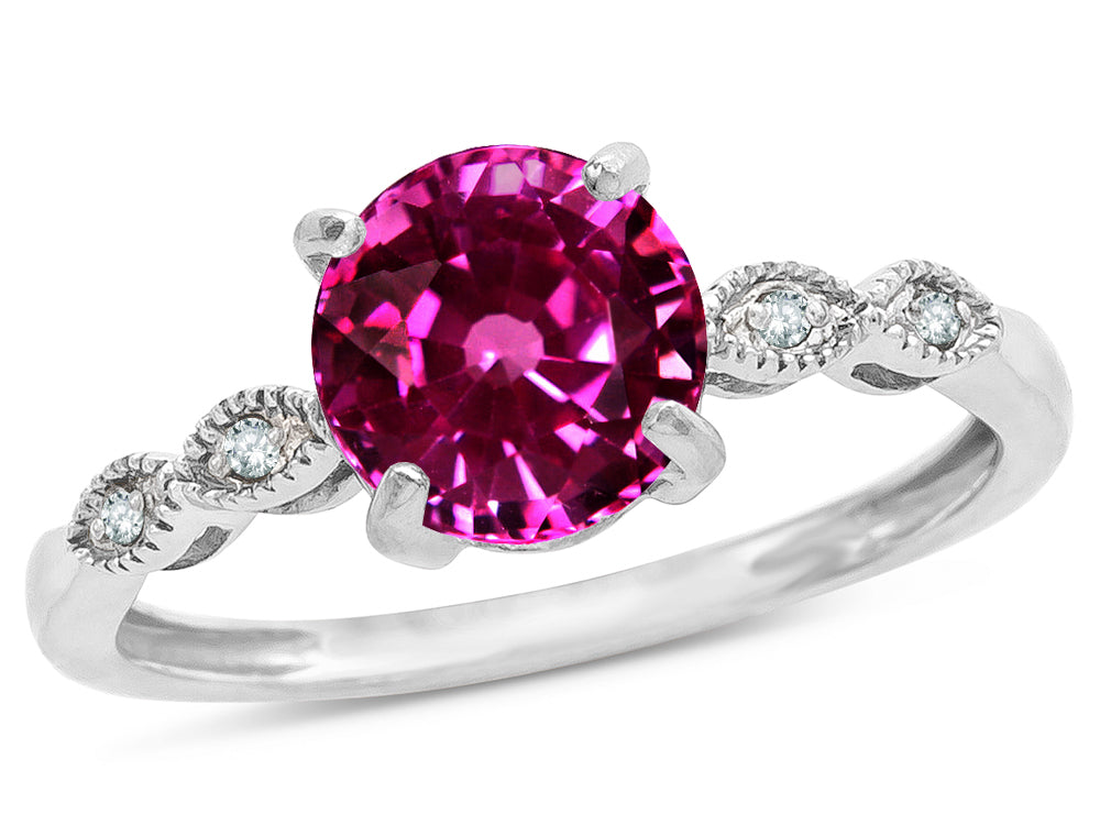 Star K Round 7mm Simulated Pink Tourmaline Vintage Antique Look Engagement Promise Ring