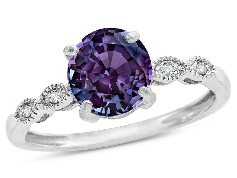 Star K Round 7mm Simulated Alexandrite Vintage Antique Look Engagement Promise Ring