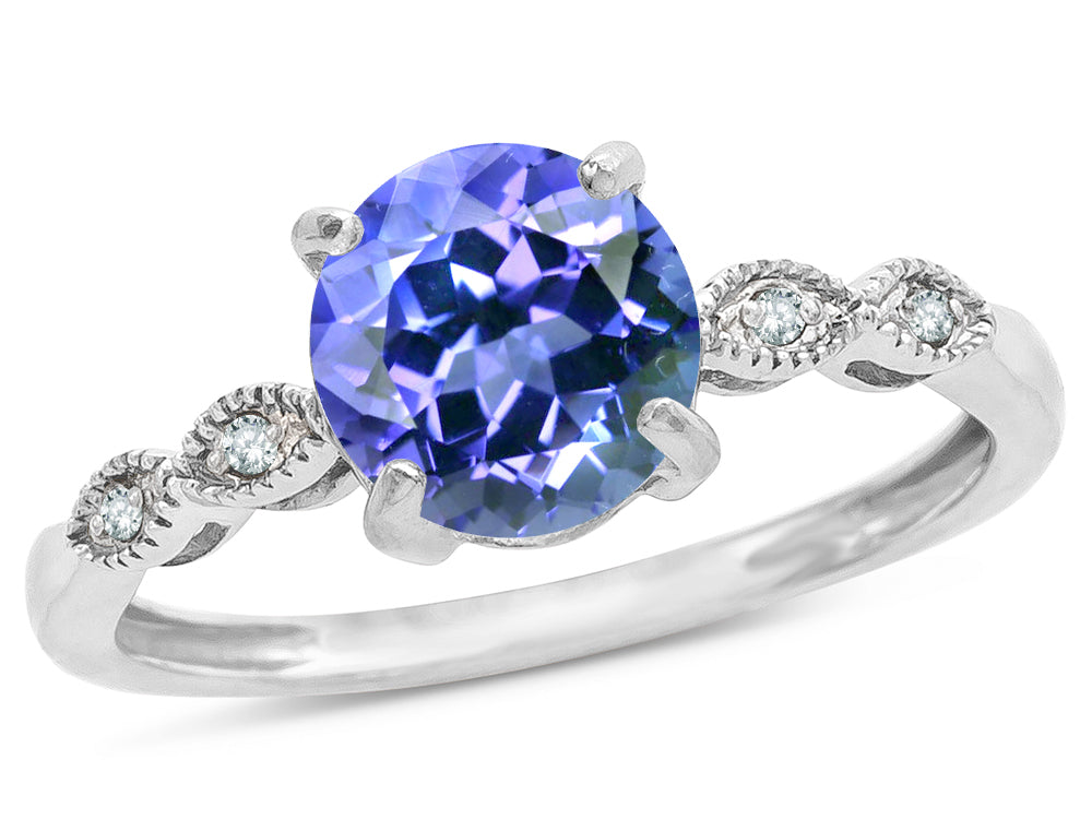 Star K Round 7mm Simulated Tanzanite Vintage Antique Look Engagement Promise Ring
