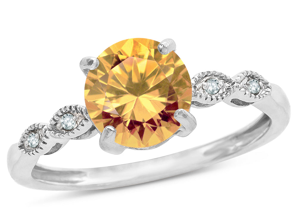 Star K Round 7mm Simulated Imperial Yellow Topaz Vintage Antique Look Engagement Promise Ring