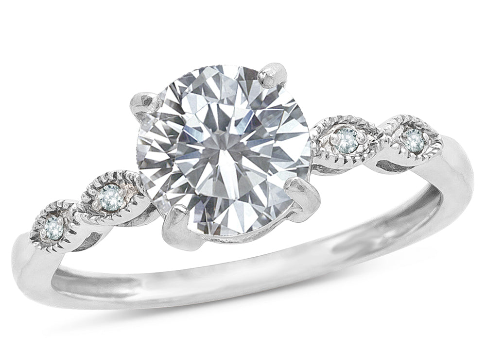 Star K Round 7mm Genuine White Topaz Vintage Antique Look Engagement Promise Ring