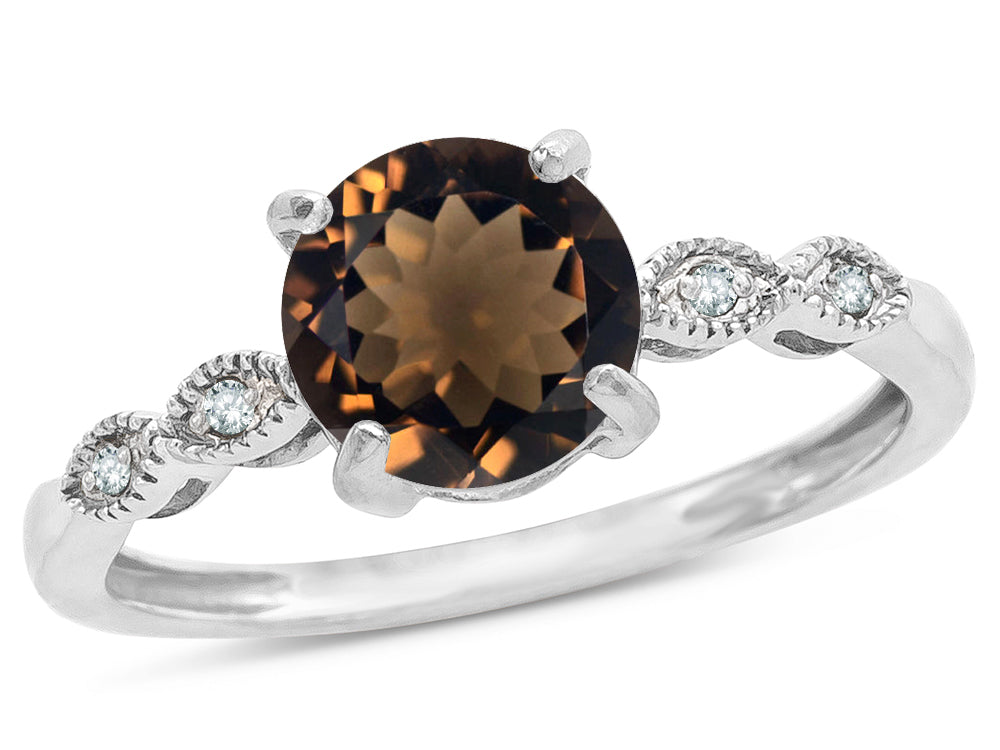 Star K Round 7mm Genuine Smoky Quartz Vintage Antique Look Engagement Promise Ring