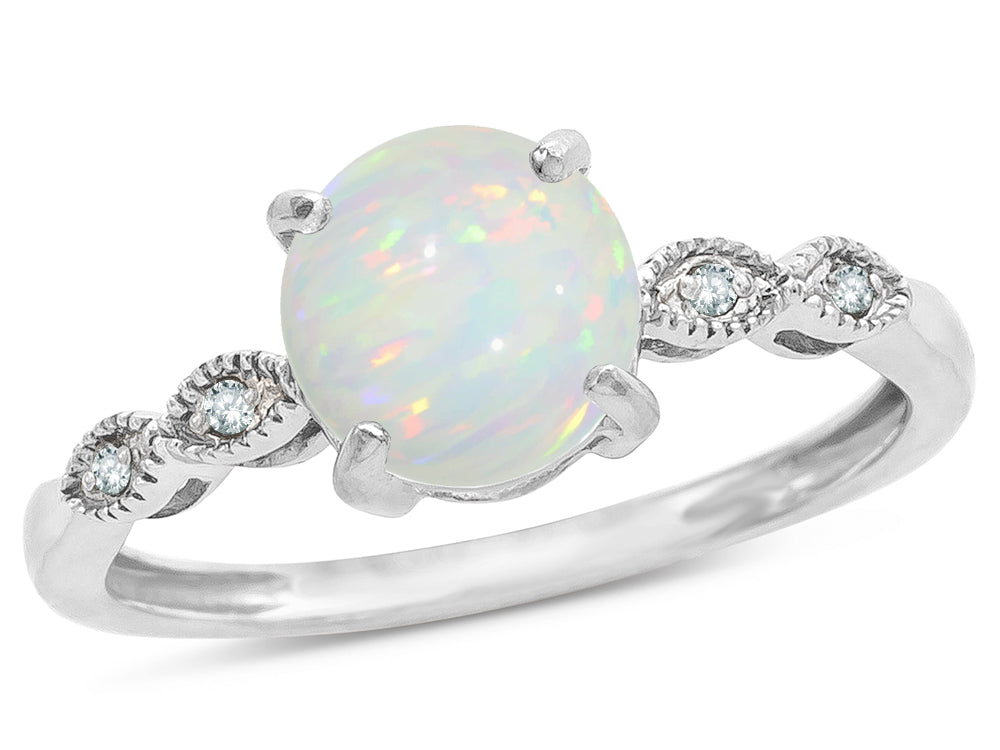 Star K Round 7mm Genuine Opal Vintage Antique Look Engagement Promise Ring
