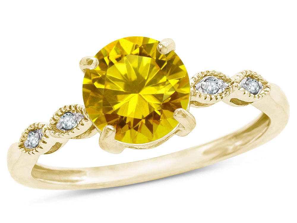 Star K Round 7mm Genuine Citrine Vintage Antique Look Engagement Promise Ring