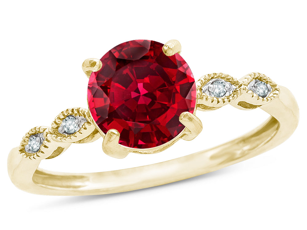 Star K Round 7mm Created Ruby Vintage Antique Look Engagement Promise Ring